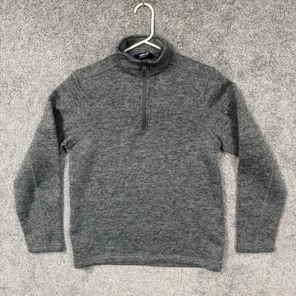Lands' End Pullover Mens Small Gray Fleece Quarter Zip Mock Neck Outdoor Hiking